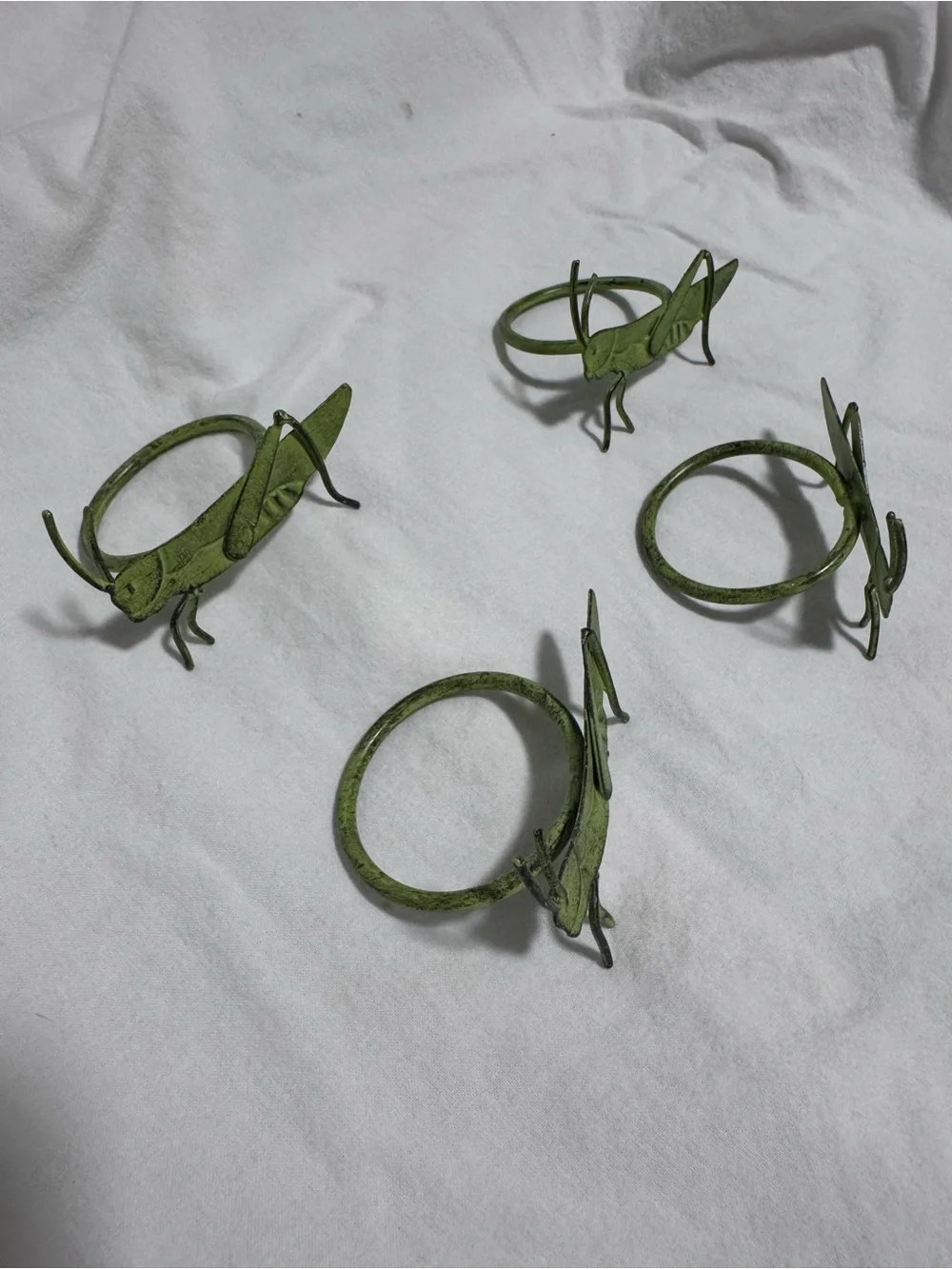 Vintage Napkin Rings Metal Grasshopper Green Set of 4 Pier One Fairycore Decor